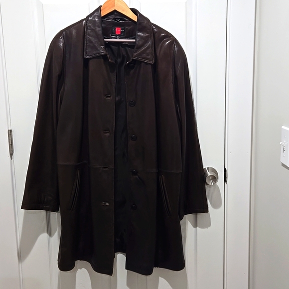 Vintage Gallery genuine lamb leather chocolate brown button down jacket coat XL - Picture 1 of 8